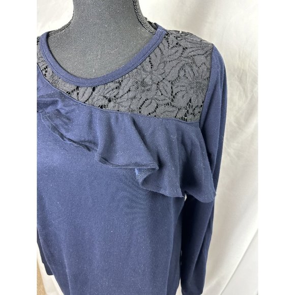 Evy’s Tree Maggie In Ink Navy Pullover Shirt with black lace size 1x - Picture 3 of 5